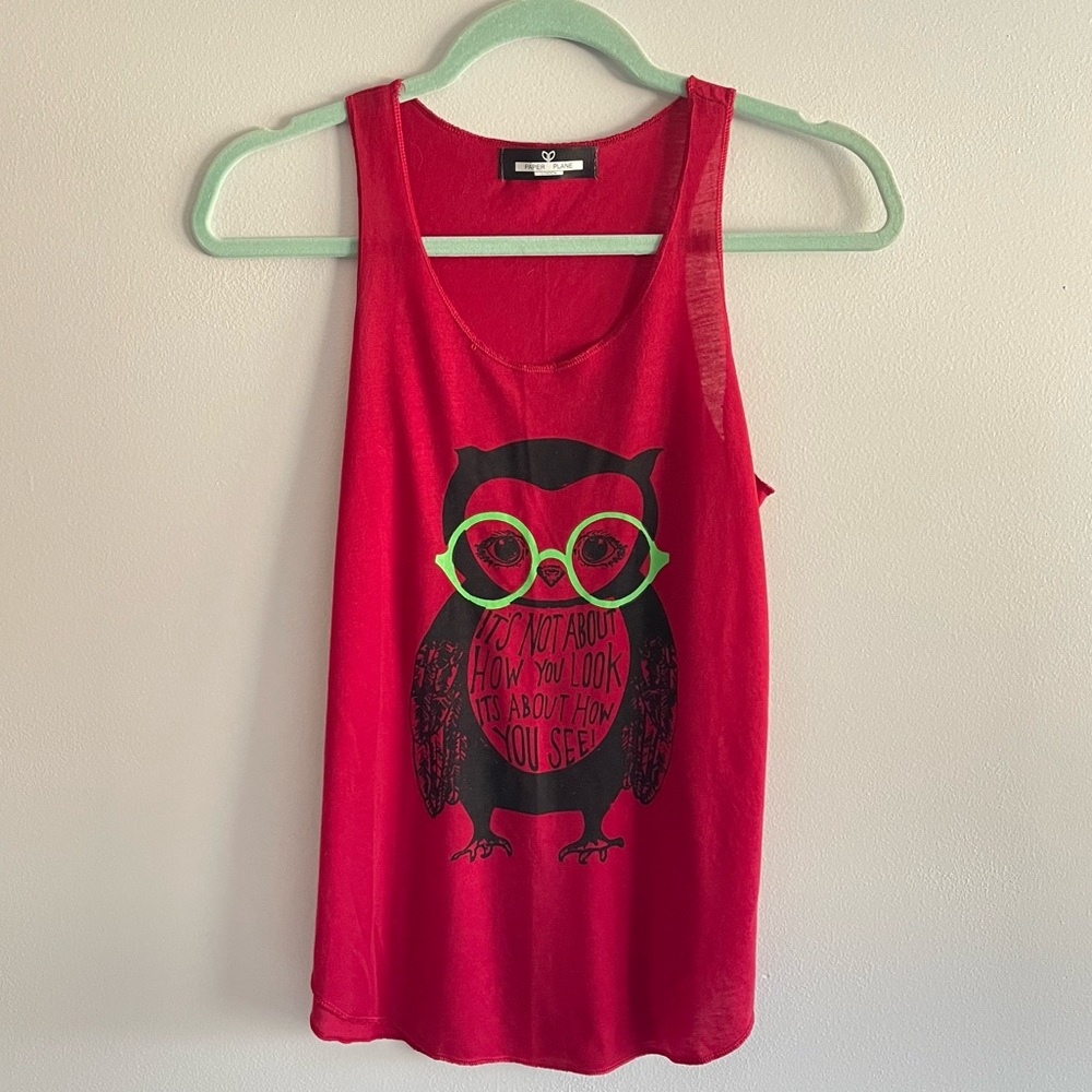 Paper Plane Racerback Owl with Glasses Tank Top